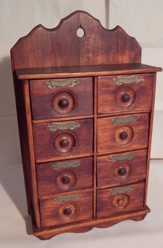 Antique Spice Box Cabinet 8 Drawer Wood Orig Patina American Farmhouse photo
