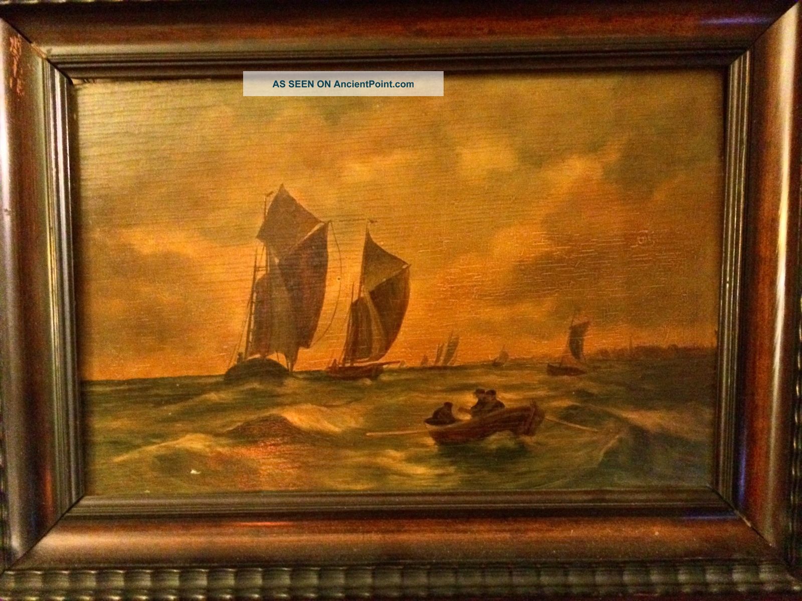 Antique 18 - 19th Century Marine Oil Painting On Board,  Stunning Frame,  Signed The Americas photo