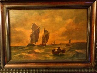 Antique 18 - 19th Century Marine Oil Painting On Board,  Stunning Frame,  Signed photo