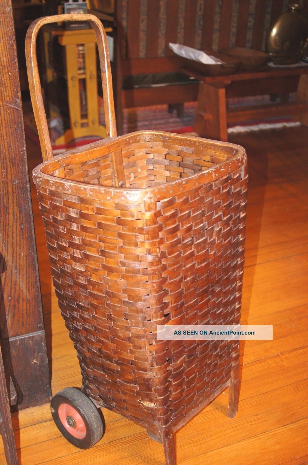 Antique Very Large Adirondack Pack Basket Primitive W/wheels Cart Primitives photo