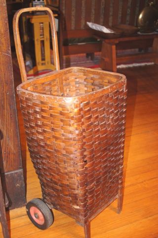 Antique Very Large Adirondack Pack Basket Primitive W/wheels Cart photo