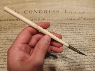 Vintage 18th 19th C Antique Style Turned Bone Inkwell Ink Dipping Pen photo