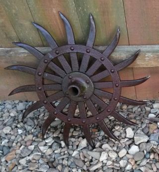 John Deere Spiked Metal Hoe/cultivator Wheel Lawn Garden Industrial Steampunk photo