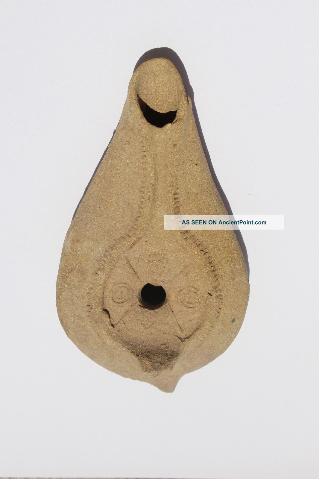 Ancient Islamic Decorated Oil Lamp 7th - 9th Bc Holy Land photo