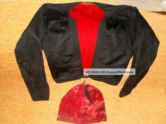 Antique Greek - Ottoman Navy Vest And Fez Tarboosh - Chios Island1840 - 1850 Ca Other Ethnographic Antiques photo