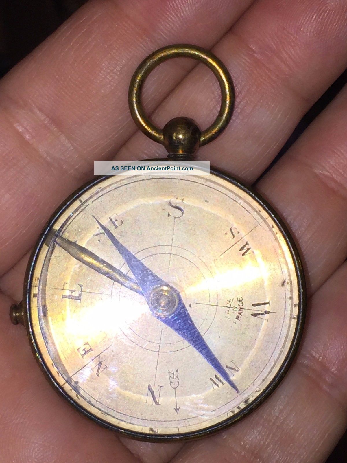 Vintage Or Antique Brass Pendant Or Pocket Compass Made In France Compasses photo