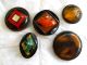 5 Antique Celluloid Buttons Bubble Top Shell In Metal Group Early 1900 ' S Buttons photo 2