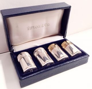 Vtg Tiffany & Co Mini Salt & Pepper Shakers 925 Sterling Silver Gold Plate & Box photo
