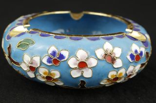 Chinese Fine Cloisonne Collectable Handwork Carved Flower Ashtray Ornament photo