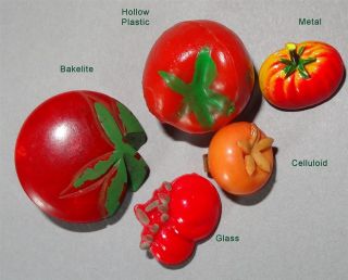 Antique & Vintage Buttons 5 Tomatoes Metal Celluloid Plastic Glass & Bakelite photo