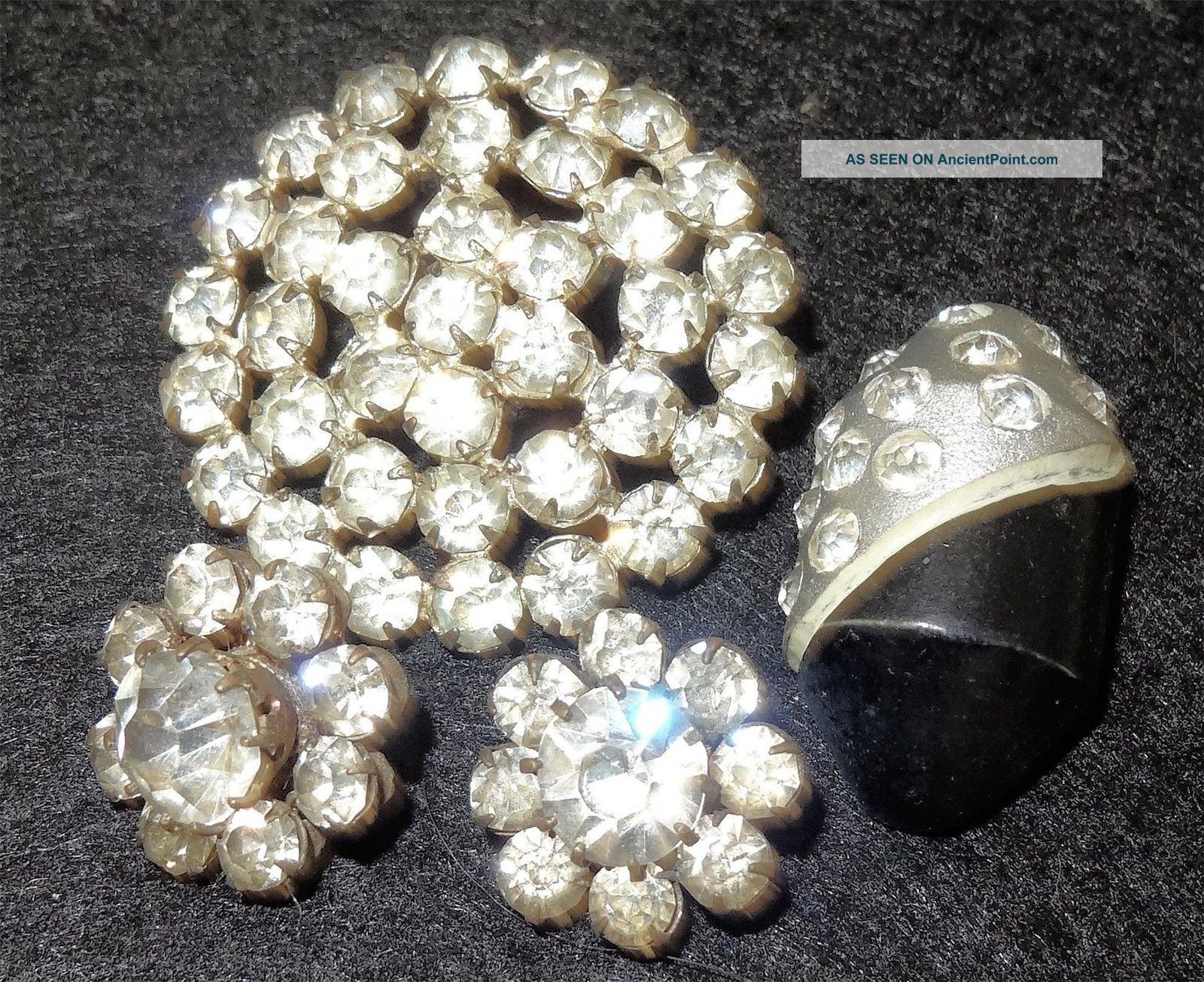Antique Button 3 Brass W/rhinestones 1 Composition W/rhinestones Large Med & Sml Buttons photo