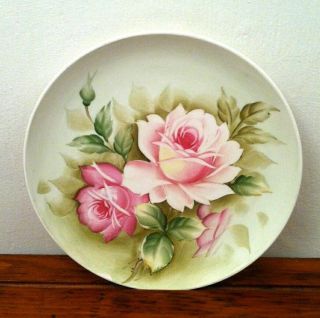 Vtg Handpainted Pink Rose Floral Design Decorative Plate Wall Display Art photo