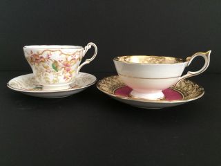 Vintage Pair Tea Cups And Saucers Bone China Ainsley And Victoria (england) photo