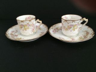 Antique Vintage Pair Demitasse Tea Cups And Saucers Haviland,  Limoges France photo