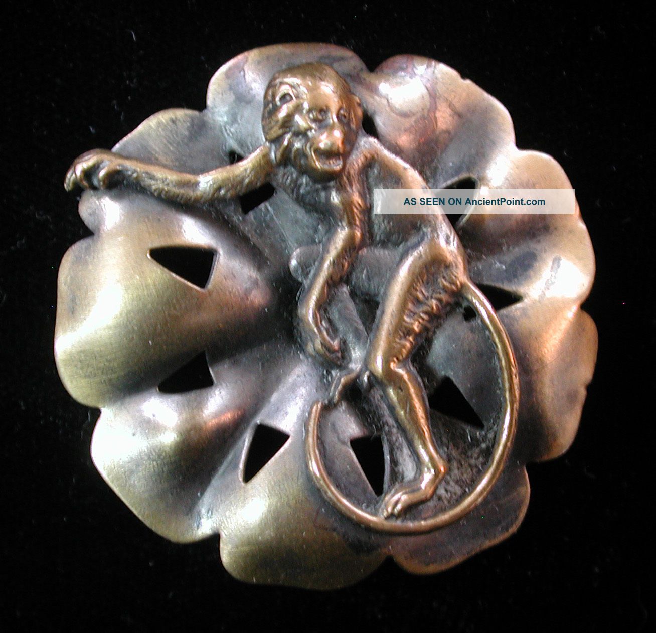 Awesome Brass Pierced Antique Animal Button With Monkey Unusual Ashlee Buttons photo