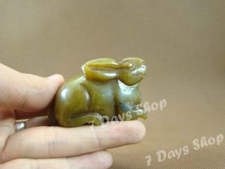 Antique Old Jade Carved Traditional Chinese Zodiac Rabbit Statue Pendant G110 photo