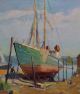 1961 Vintage V.  C.  Weaver Rockport School Fishing Boat Oil Painting Other Maritime Antiques photo 2
