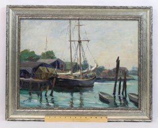 1959 V.  Weaver Rockport School Sailboat Dock Harbor Oil Painting Nr photo