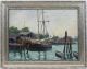 1959 V.  Weaver Rockport School Sailboat Dock Harbor Oil Painting Nr Other Maritime Antiques photo 1