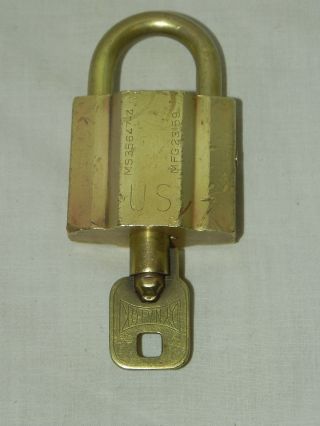 Vintage Dyna - Lok Barrel Key Brass Paddle Lock With Key Marked Us Made 2/31/59 photo