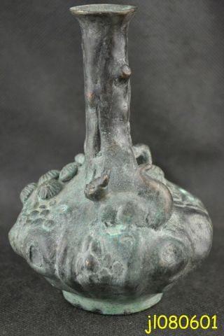 China Handwork Collect Bronze Carve Squirrel Guard Tree Decorate Vase photo