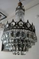Antique Vintage Big French Basket Style Crystal Chandelier Lamp 1940s.  16in Dmtr Chandeliers, Fixtures, Sconces photo 9