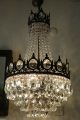 Antique Vintage Big French Basket Style Crystal Chandelier Lamp 1940s.  16in Dmtr Chandeliers, Fixtures, Sconces photo 1
