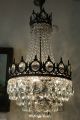 Antique Vintage Big French Basket Style Crystal Chandelier Lamp 1940s.  16in Dmtr Chandeliers, Fixtures, Sconces photo 2