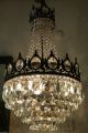Antique Vintage Big French Basket Style Crystal Chandelier Lamp 1940s.  16in Dmtr Chandeliers, Fixtures, Sconces photo 4
