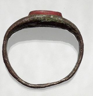Ancient Greek Bronze Ring With Dolphin Intaglio Stone Jewelry Artifact I49941 photo