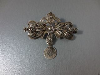 Gorgeous Ottoman Folklore Silver Filigree,  Silver Coin Ornament Pin Brooch Rare photo