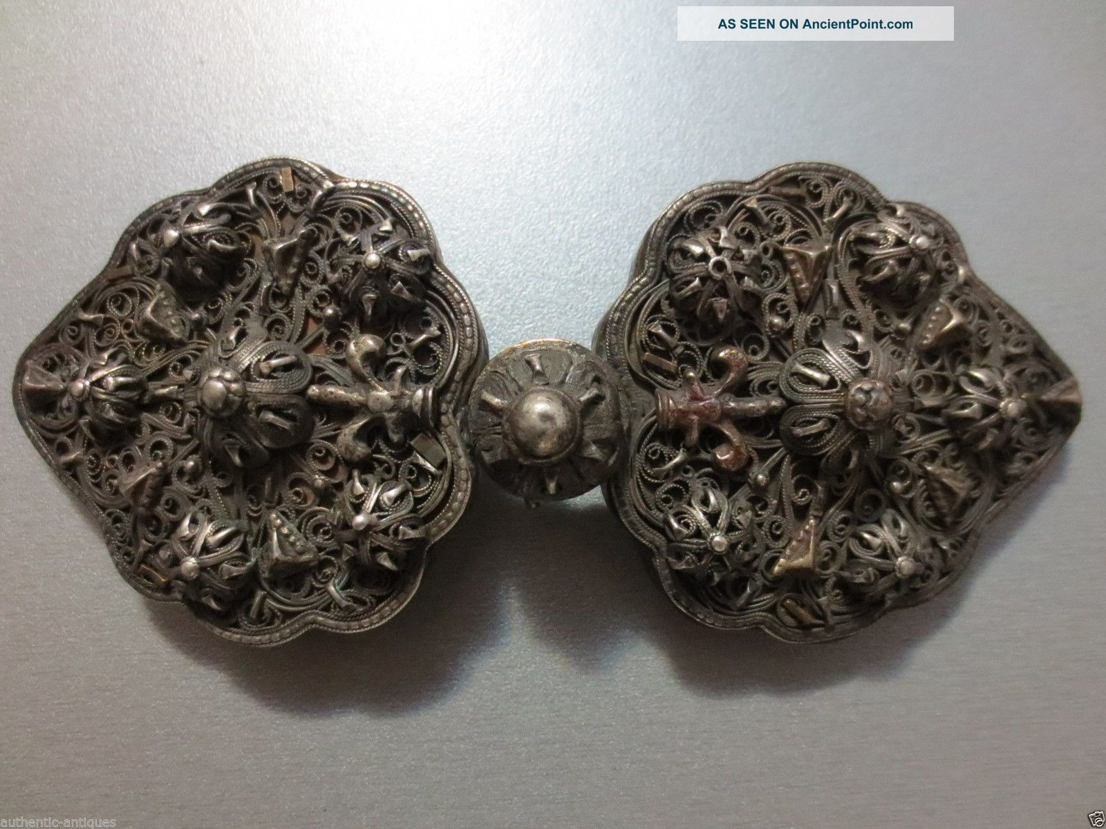 Wow Antique Ottoman Silver Filigree Belt Buckle 19th Century Islamic photo