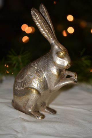 Vintage Solid Metal Etched Bunny Rabbit Figurine photo
