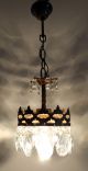 Vintage / Antique French Basket Style Brass & Crystals Chandelier Lamp Chandeliers, Fixtures, Sconces photo 6