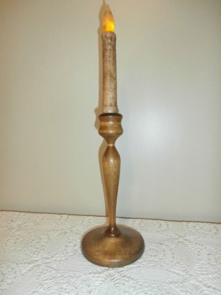 Turned Wood Candlestick Holder Colonial Early American Primitive 60 ' S photo
