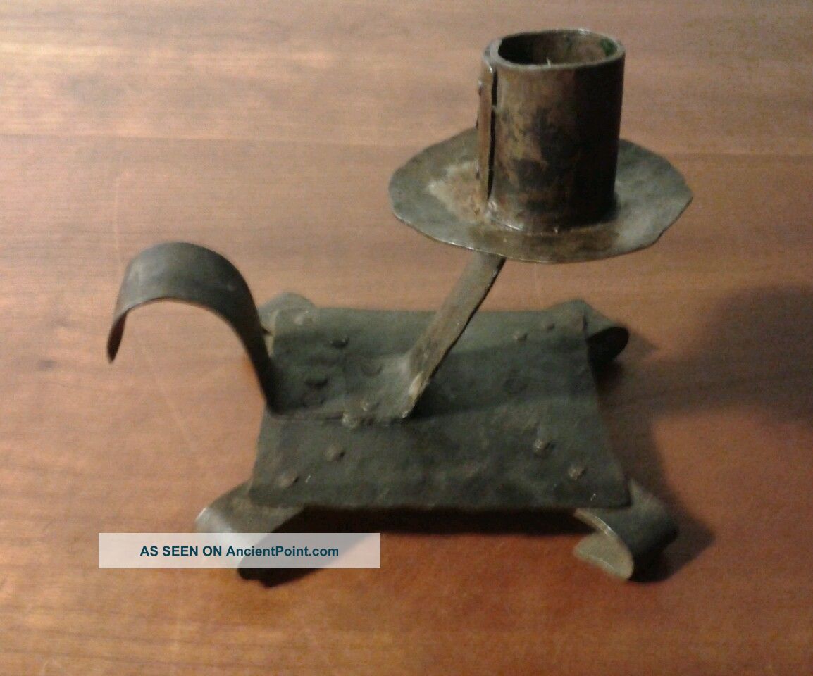 Antique Primitive Wrought Iron Candle Holder 19th C.  Blacksmith Hand Pounded Vtg Primitives photo