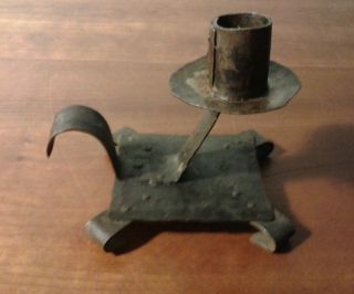 Antique Primitive Wrought Iron Candle Holder 19th C.  Blacksmith Hand Pounded Vtg photo