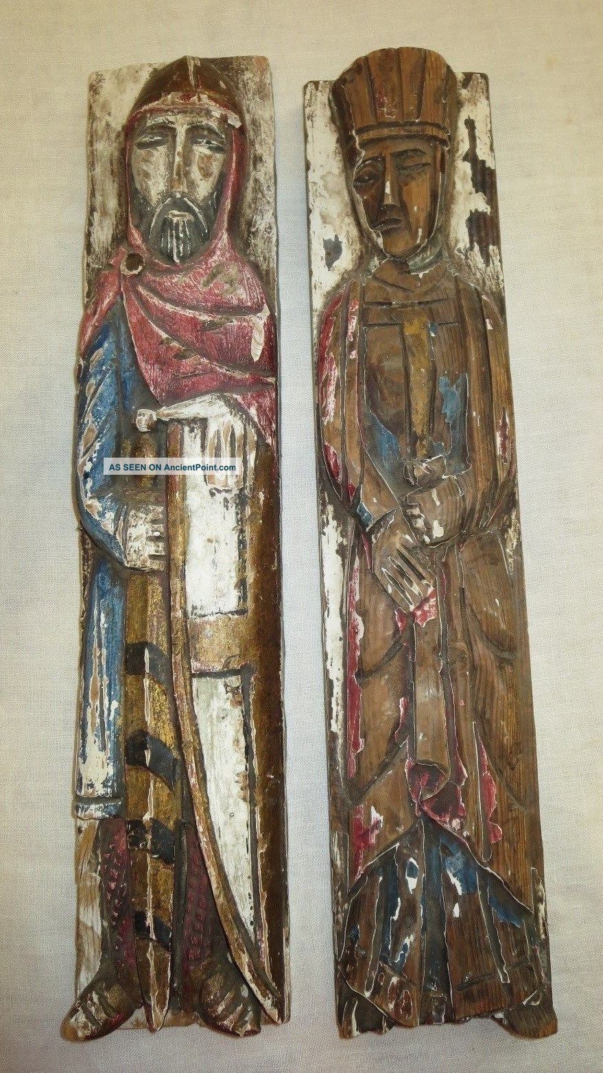 Poly Chrome Pair Crusader Knights King Hand Carved Wood 20 