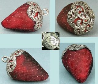 Antique Sterling Silver Topped Strawberry Emery By Unger Brothers Circa 1890 photo