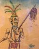 Antique Native American Indian Folk Art Painting Water Color Hunter 11 X 9 Native American photo 3