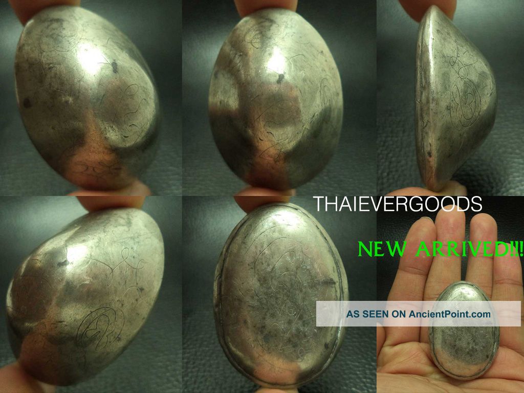 Rare Old Silver Mask On Bia Kae Jarn Yantra Lp Boon Thai Amulet Amulets photo