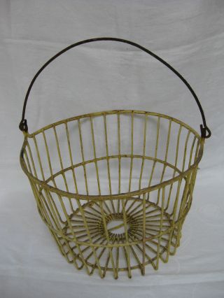 Primitive Farm Wire Egg Basket,  Handled,  Yellow,  Large Capacity photo