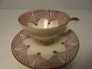 Vintage Tea Cup And Saucer Alka Porcelain Bavaria Pink And Gold photo