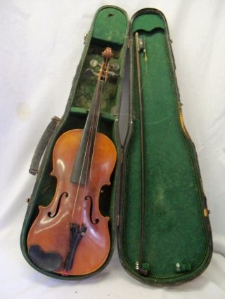 Old Antique String Child ' S Violin Instrument W/ Leather Case German Germany photo