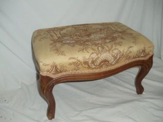 Antique Victorian Upholstered Tapestry Footstool Hassock Ottoman Bench Seat photo