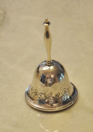 Sterling Silver Hammered Tea Dinner Bell Floral Etched Design Very Sweet photo