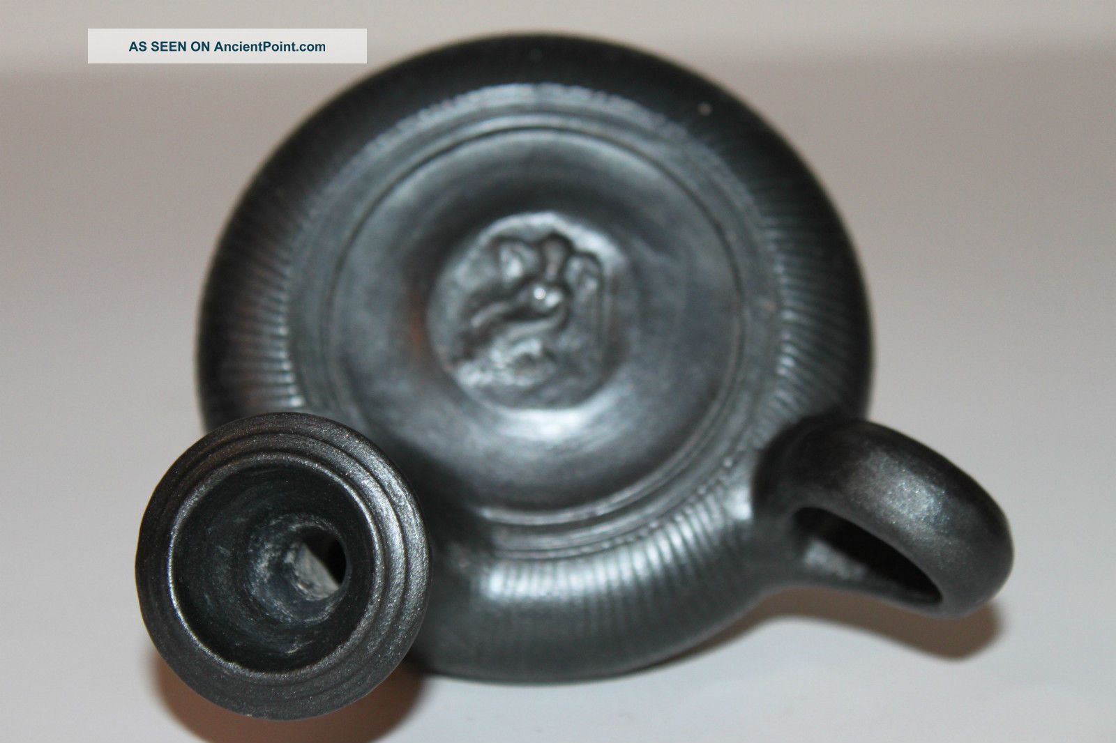Ancient Greek Pottery Erote Guttus Oil Lamp Filler Flask 4th Century Bc Greek photo