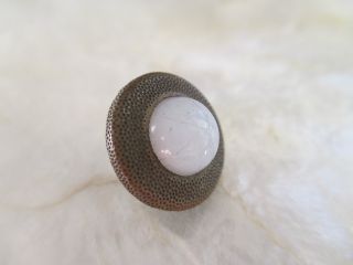 Antique 19th C.  White Clam Broth Glass Brass Waistcoat Button 9/16 