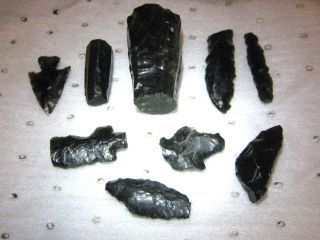 Pre - Columbian - (2) Obsidian Cores - Projectile Point - Blade - Others photo