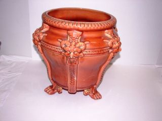 Antique Pottery Planter Jardiniere Footed Paw Feet Mythological Majolica Demon photo
